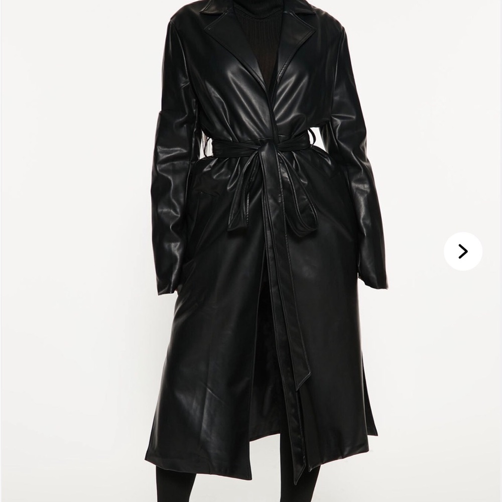 Into The Night Faux Leather Trench Coat- Black